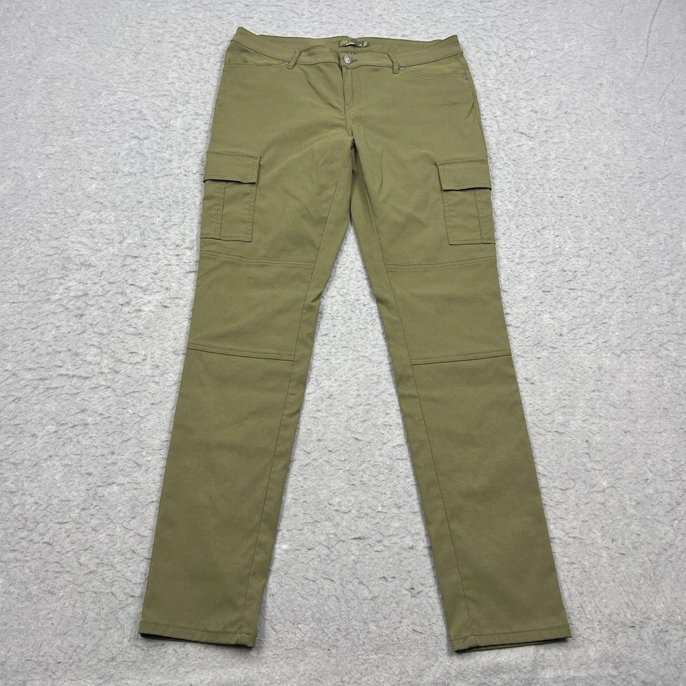 prAna Meme Pants Women's 14 Green Nylon Cargo Stretch Skinny Hiking Gorp Trouser